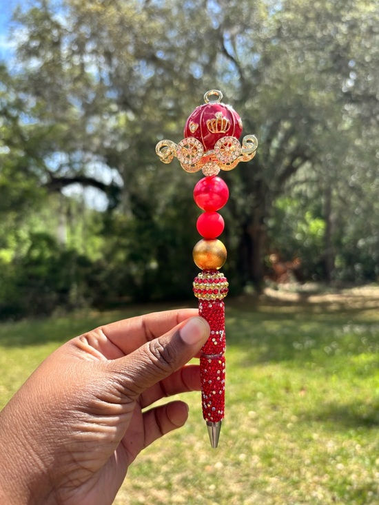 Accessories - Custom Design Fancy Red & Gold Carriage Beaded Decorative Rhinestone Pen